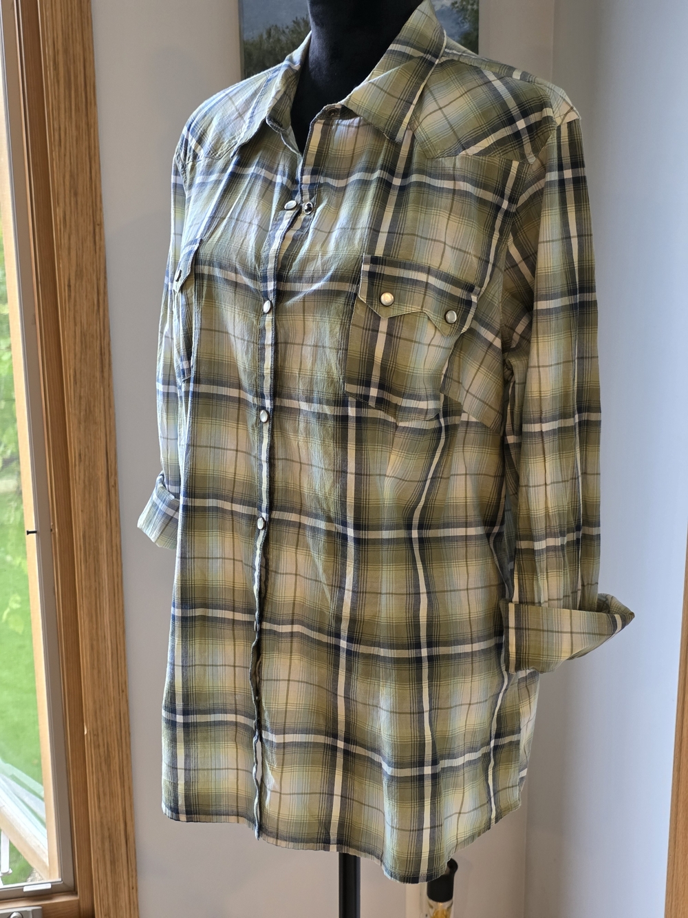 Natural Reflections button-up Green, Blue, White Plaid Shirt. Women's Sixe XXL